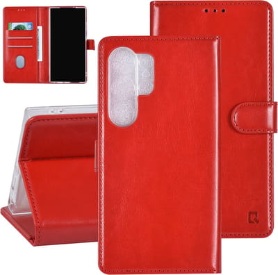Multimedia & Accessoires PU Lederen Book Case Hoesje geschikt voor Samsung Galaxy S23 Ultra – Rood - Portemonnee – Met Stand – Kaarthouder – Pasjes Houder – 3 Pasjes - Magneet Sluiting – Bookcase