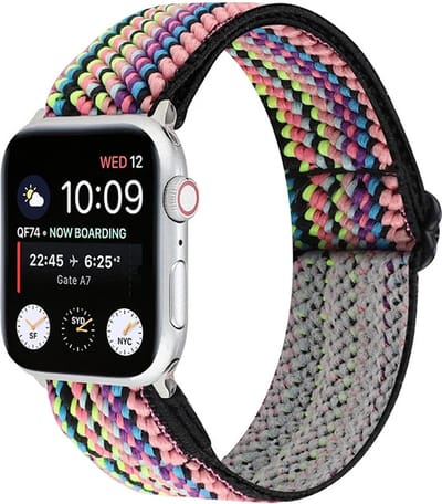 Strap-it Tribal bandje - geschikt voor Apple WatchSeries 1/2/3/4/5/6/7/8/9/10/11/SE/SE2/SE3/Ultra (2) - colourful stripes - elastisch bandje voor iWatch maat: 44mm / 45mm / 46mm / 49mm
