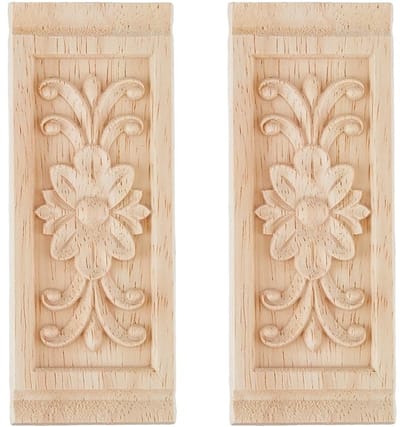 Dailygoody - Decoratieve Meubel Applicaties - Houten Bloem Snijwerk - Retro Ontwerp - Geblancheerde Amandel - Perfect voor Kast en Spiegel - 2 Stuks