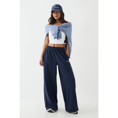 Dames DSGN Studio Joggingbroek met Paspeldetail Middelhoge Taille en Togglesluiting | Marineblauw | Maat: XS