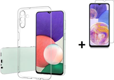 MoDo hoesje geschikt voor Samsung Galaxy A14 5G - Siliconen/TPU/Kunststof Back Cover - Transparant met screenprotector