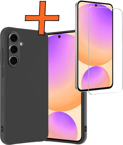 Hoes - Met Screenprotector - Geschikt voor Samsung Galaxy S24 FE - Sterk & Shockproof - Back Cover - Siliconen Case - Telefoon Hoes - Zwart