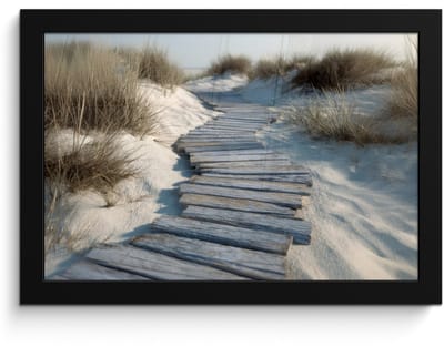 Poster in lijst - Fotolijst 30x20 cm - Posters - Pad - Planken - Duinen - Gras - Posterlijst zwart - Decoratie - Wanddecoratie woonkamer - Muurdecoratie slaapkamer