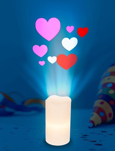 Led kaars met projector en verwisselbare sfeer afbeeldingen 8cm x 15cm - Valentijn kaars - Romantische kaars - Verjaardag kaars