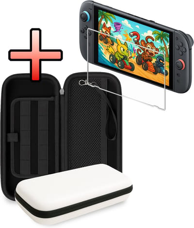 Hoesje Geschikt voor Nintendo Switch 2 Case Hoes Hard Cover Koord Met Screenprotector - Hoes Geschikt voor Nintendo Switch 2 Hoes - Wit