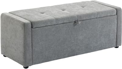 HOMCOM-Opbergpoef-Linnen (100% polyester), Schuim-122 x 48 x 44 cm-Lichtgrijs