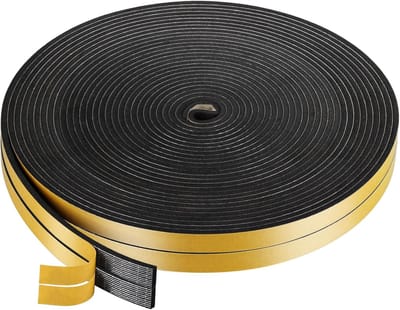 SnelShoppen - 2 Rollen Zelfklevende Foam Dichtband 12mm x 3mm x 20m - Raam- en Deurisolatie, Weerbestendige Geluidsisolatie, Zwart, Voor Thuis en Kant