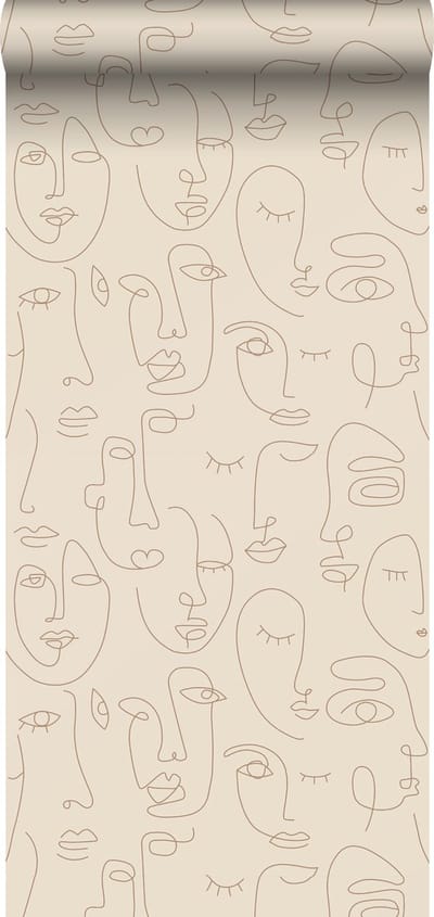 ESTAhome behang line art gezichten lichtbeige - 50 x 900 cm - 139374