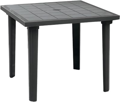 Vierkante tuintafel - Buitentafel - Buiten dineren - Met parasolgat - 80x80cm - Zwart