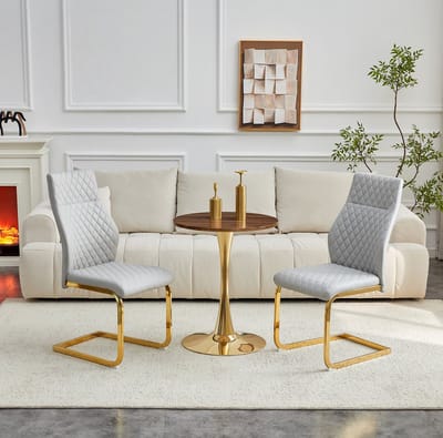Eettafelset - Ronde Tafel Met 2 Eetkamerstoelen - Comfortabel En Stabiel - Voor Eetho hoek En Woonkamer - Hout Metaal - Goud Lichtgrijs