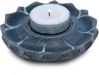 Lotus kaars- en wierookhouder zeepsteen grijs - 10cm - Zeepsteen - Grijs
