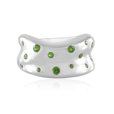Cavill - Zilveren ring 925 Sterling met platina coating - 14x Russische diopsied (0,458 ct) - Moderne stijlvolle ring - Groene ronde edelstenen