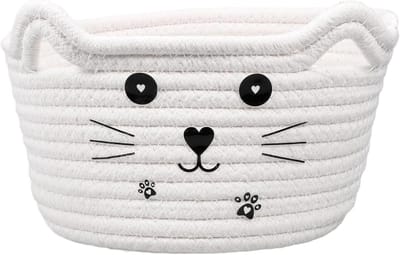 Opbergmand voor babyspeelgoed, opbergmand van katoenweefsel, geweven wasmand voor kinderen en katten, opbergbox voor katten van katoen, geschikt voor het opbergen van speelgoed, 12*21*12CM, Kiuiom