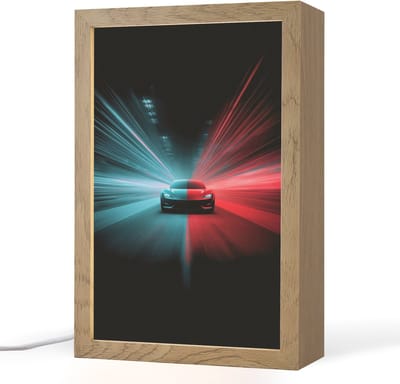 Nachtlampje 20x30 cm - Kinder lampje - Sportwagen - Rood - Blauw - Snelheid - Tafellamp kinderkamer - Slaapkamer lamp - Bedlamp kinderen - Kinderlampje stopcontact - Wandlamp babykamer - Nachtlampjes