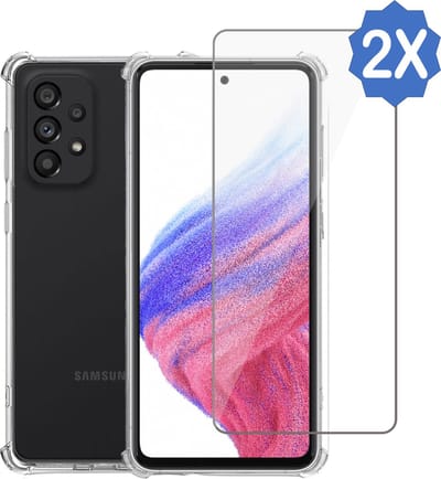 Geschikt voor Samsung A53 5G Hoesje + 2x Screenprotector – Gehard Glas Cover – Shock Proof Case – Transparant