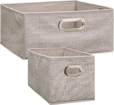 5Five opbergmanden - kastmanden - 2x stuks - 7 en 14 liter - beige - linnen - 31 cm - Opbergboxen - Vakkenkast manden
