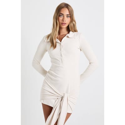 boohoo Dames Ultra Zachte Aanraking Gerimpelde Met Knopen Wikkeloverhemdjurk | Cream | Maat: 8