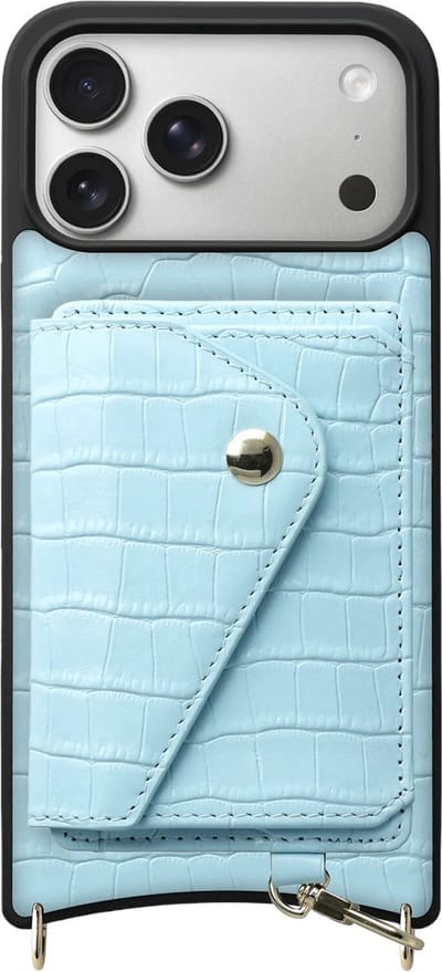 AVY Leren Hoesje Geschikt voor Apple iPhone 17 Pro Max | Met Magnetische Kaarthouder | Compatibel met MagSafe | Leather Case met Wallet | Croco Blauw