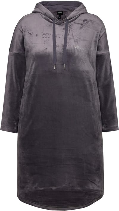 Ulla Popken - Dames - Loungewear nicky-jurk capuchon lange mouwen gerecycled - Donkergrijs - Maat 42+