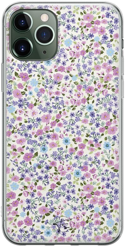 Hoesje geschikt voor iPhone 11 Pro - Paarse bloemen - Soft Case - TPU - Bloemen - Paars - Mooie Telefoonhoesjes