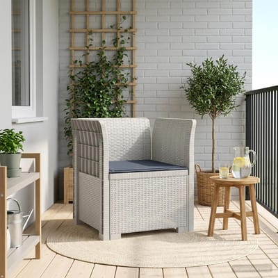 vidaXL - Eén-zits - Fauteuil - met - Kussen - Rieten - Look - PP - Wit