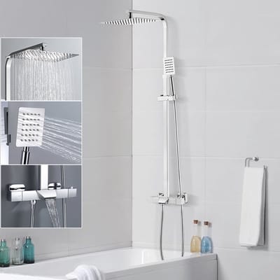 Auralum Max Regendouche met Thermostaatkraan - RVS Doucheset - Douchekranen met Waterval - 30x20 cm Douchekop - Verstelbare Hoogte 98-129 cm - Waterbesparend - Chroom