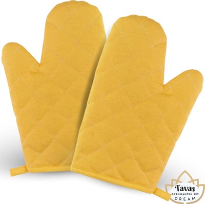 DREAM Ovenwanten 2 Stuks Geel Katoen Hittebestendige Ovenhandschoenen tot 250Â°C