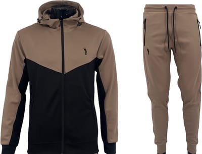 Hitman - Trainingspak Heren - Joggingpak Heren - Sportkleding Heren - Cadeau voor Man - Beige/Zwart - Maat S