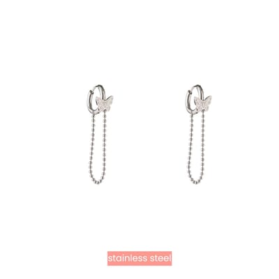 Go Dutch Label Oorknoppen Butterfly Hoop Chain Zilver