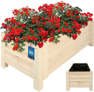 KOTARBAU® Houten Plantenbak, Kiefernhout, 79 x 39 x 30 cm, Wit, Houten Bloembak, Plantenbak voor Buiten, met Vlies, voor Tuin, Terras, Balkon