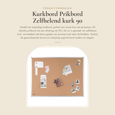 Dailygoods- Kurkbord Zelfhelend - 90 x 60 cm - Geanodiseerd Aluminium Omlijsting - Punaises - Muurbevestigingskit - Duurzaam oppervlak - Prikbord