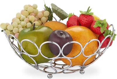 Moderne metalen fruitschaal voor fruit, groenten en brood - rond ontwerp