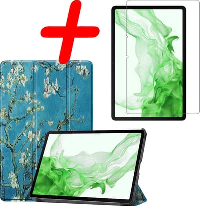Hoesje Geschikt voor Samsung Galaxy Tab S8 - Met Screenprotector - Trifold Bookcase - Hard Cover - Hardcover Book Case - Tablet Hoes - Bloesem