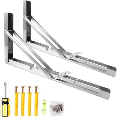 2x Zware Opvouwbare Planksteunen Zilver - 14 Inch Wandmontage Tafelonderstel
