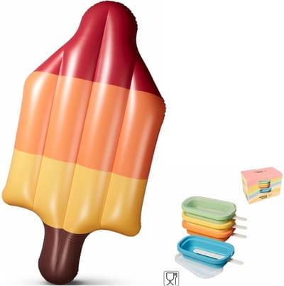 Opblaasbaar Luchtbed - Raket IJsje- 161 x 78 x 25 cm & IJslolly - & ijsvormen - Siliconen - 95ml - Set van 4 Stuks