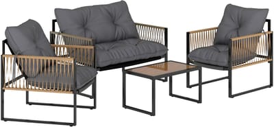 Balkonset 4 personen - Tuinset - Bistroset - Antraciet+Bruin - Weerbestendig - 4 delig - Tuintafel en 3 stoelen - 4 personen - Gecoat staal - Onderhoudsvrij staal