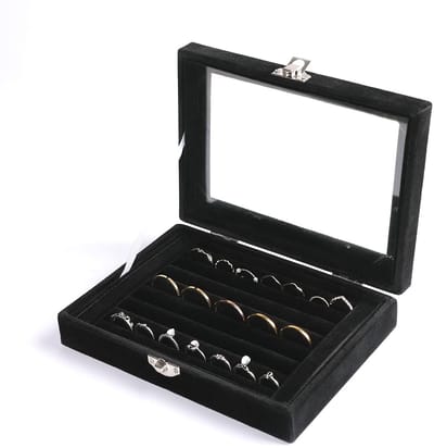Dailygoods- Deksel - Sieradendienblad - Fluwelen Lade - Zwart - 7 Sleuven - Opbergdoos voor Sieraden - Hardboard Materiaal - Sieradendoos