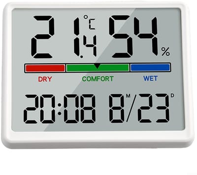 longziming -Digitale Kalenderklok – Groot LCD Display met Tijd, Datum, Temperatuur en Luchtvochtigheid – Wand- en Tafelklok – Wit