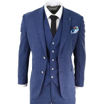 Heren 3-delig blauw linnen zomer lente klassiek pak