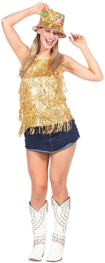 Party Top Goud Metallic Franjes Pailletten Dames - Maat L/XL