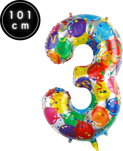 Fienosa Cijfer Ballonnen nummer 3 - Confetti patroon - 101 cm - XL Groot - Helium Ballon- Verjaardag Ballon - Carnaval Ballon - Leeftijd verjaardag - Verjaardagsballon - Verjaardag