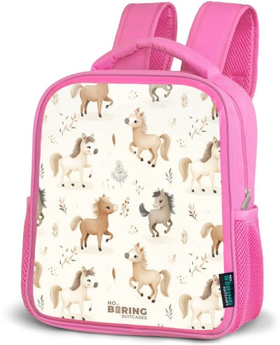 NoBoringSuitcases.com® - Rugzak roze - Schooltas meisjes - Patroon van veulens in beige en bruin kleuren - Kinder rugtas meisje - Boekentas kind - Kinderrugzak voor school - Schoolrugzak