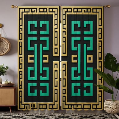 2 stuks HD decoratief gordijn nieuw Chinees klassiek swastika getal zwart digitaal printgordijn huisdecoratie stijl dec W52H63inchW132H160cm blue