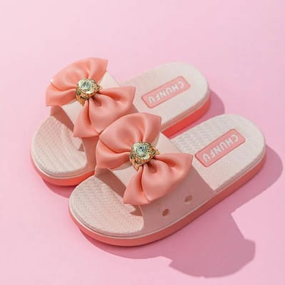 Sandales d'été pour filles, diapositives de plage pour enfants, pantoufles de princesse à nœud papillon, douces pour le bain, la natation, intérieure et extérieure 26 beige