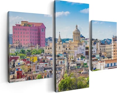 Artaza Canvas Schilderij Drieluik Havana Stad in Cuba - 90x60 - Foto Op Canvas - Canvas Print