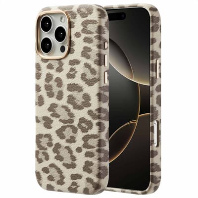 Selencia Hoesje - Geschikt voor Apple iPhone 16 Pro Max - Sabi Backcover panterprint geschikt voor MagSafe - Soft Ivory