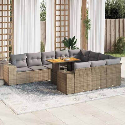 vidaXL - 10-delige - Loungeset - met - kussens - poly - rattan - acacia - beige