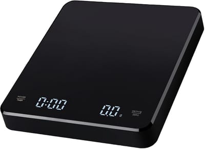 Precisieweegschaal - Baristaweegschaal - Koffieweegschaal met timer - 3 kg/0,1 g kleine koffieweegschaal met zwaartekrachtsensor - Oplaadbare keukenweegschaal - Barista Essential - Hoge nauwkeurigheid - Zwart