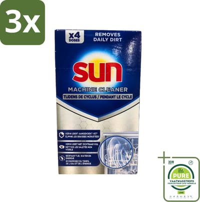 3 x Sun - Machine Cleaner - In-Wash - Vaatwasmachinereiniger - 4 Wasbeurten - Grootverpakking - Vaatwasserreiniger - Vaatwasseronderhoud - Vaatwasser Ontkalken - Vaatwasser Ontvetten - Vaatwasser Schoonmaken