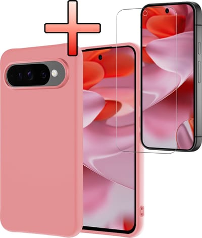 Hoesje - Met Screenprotector - Geschikt voor Google Pixel 10 Pro - Sterk & Shockproof - Back Cover - Siliconen Case - Telefoon Hoes - Lichtroze